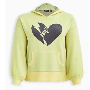 CROP SWEATER HOODIE - LUXE COZY LOVESICK HEART YELLOW